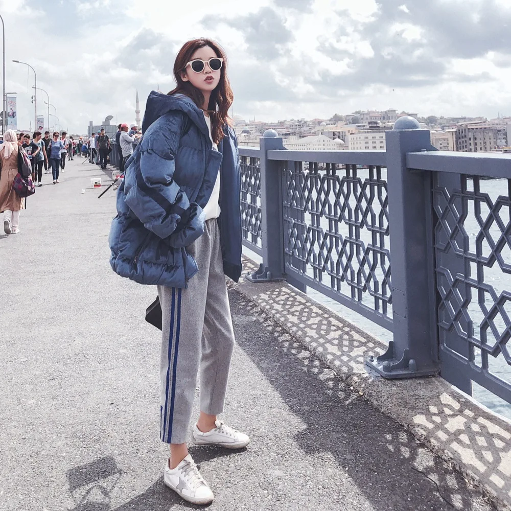 

Bread Cotton Coat Photo Shoot 2018 Winter New Style Korean-style WOMEN'S Wear Short Gold Velvet Hooded down Cotton Cotton-padded