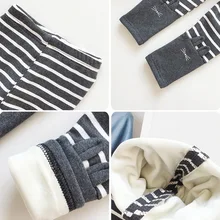 Детская одежда; коллекция года; сезон осень-зима; стиль; бархатные леггинсы в полоску для девочек; женские длинные леггинсы с хлопковой подкладкой в Корейском стиле