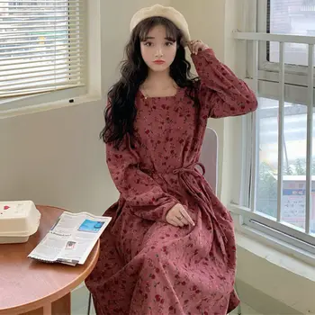 

L Large Size Dress Large GIRL'S Vintage Floral Dress Female Autumn New S