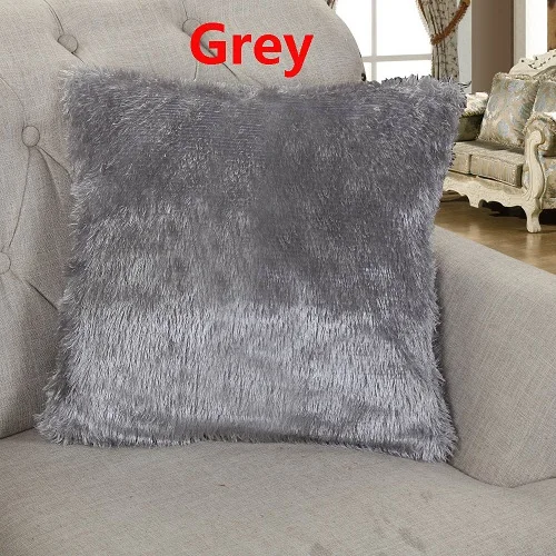 1PC Soft Plush Square Solid Waist Throw Pillow Case DIY Seat Home Decorative Pillow Cover 42cm Pom Pillowcase - Color: Light Grey