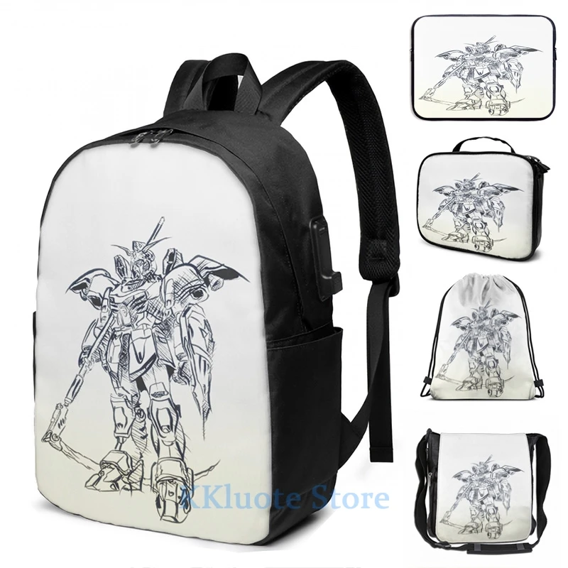 Забавный рюкзак с графическим принтом Deathscythe Gundam USB-зарядкой мужские школьные