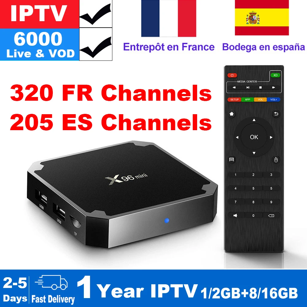 

French IPTV Box X96 mini Android TV Box with 5200+ 1 Year IPTV Europe Subscrition France Spain Football IPTV M3U Smart IP TV Box
