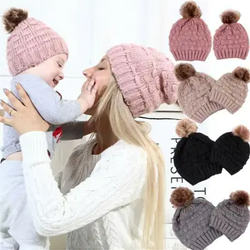 

Pudcoco New Mom Beanie Hat Cap Knitted hat Newborn Baby Knit Soild Cotton Blend Women Warm Matching 1PC Mom Hat+1PC Baby Hat