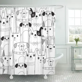 

Cute of Dogs in Black and White Use As Pet Stripe Shower Curtain Polyester 72 x 72 inches Set with Hooks