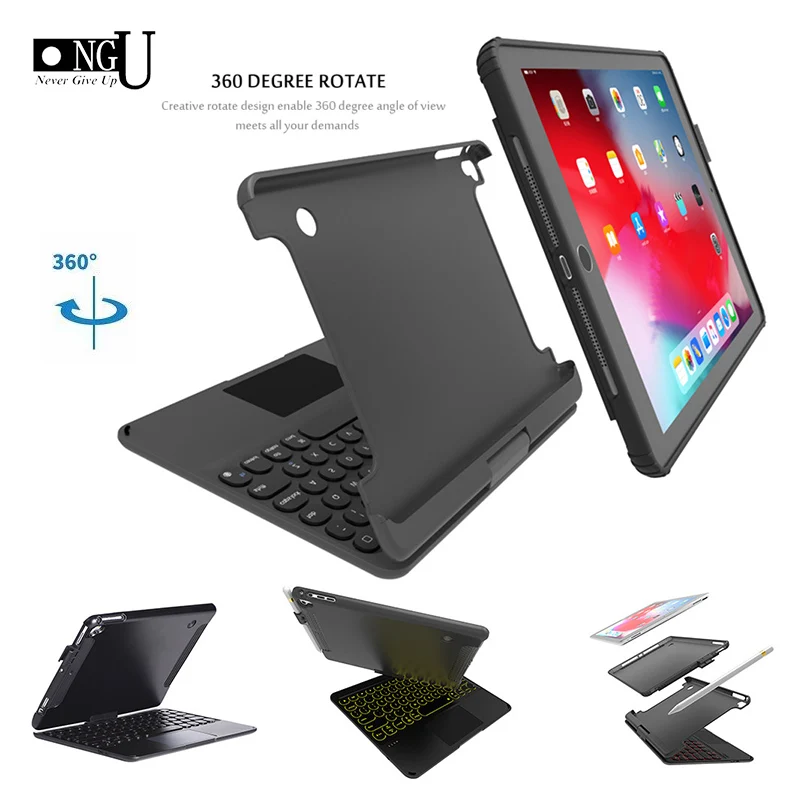 Cove para Ipad 2020 para o Ipad ar 360 Girando Iluminação Colorida Touchpad Bluetooth Teclado Case 5 6 9.7 2020 Pro9.7 – Air2