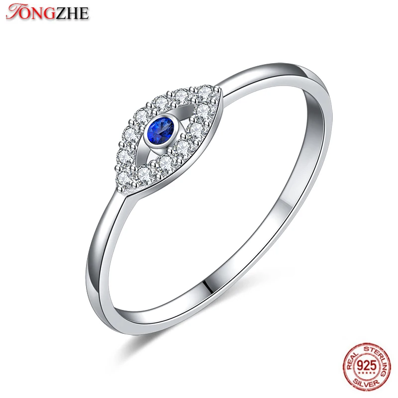 

TONTGZHE Genuine 925 Sterling Silver Evil Eye Ring Charm Blue CZ Wedding Rings For Women Lucky Turkey Jewelry 2019