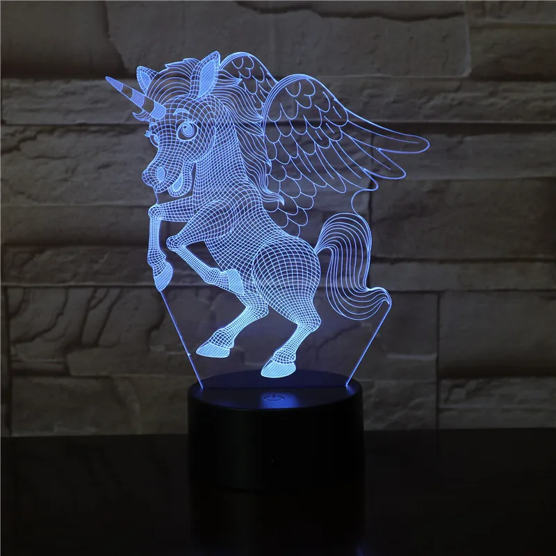 

Светодиодный ночсветильник в виде животного, милый единорог, 3D, разноцветная лампа RGBw, Рождественский декоративный подарок, мультяшная лампа Luminaria 3441