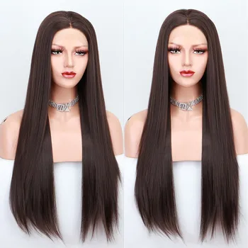 

Scheherezade Grey Brown Wig Long Straight Synthetic Lace Front Wigs For Black Women High Temperature Fiber Cosplay Wigs