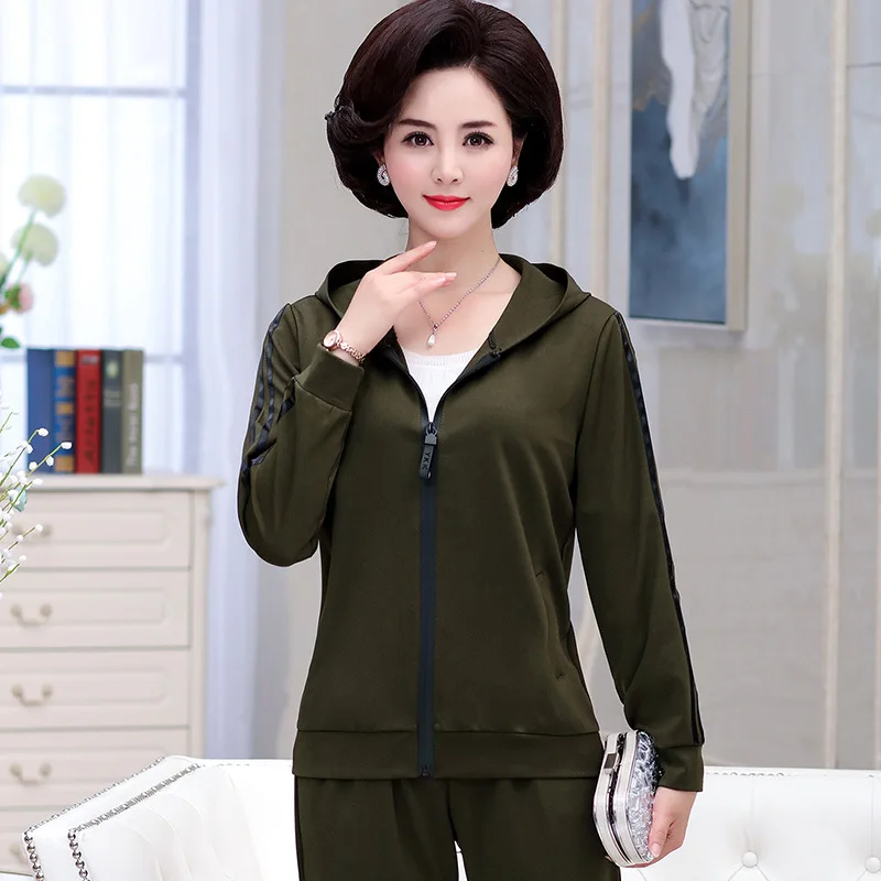 

Middle-aged WOMEN'S Dress Autumn Long-sleeved Upper Garment Trousers Two-Piece Set Large Size 40-Year-Old 50 Middle-aged Middle-