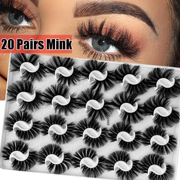 

20 Pairs Mixed 3D Mink False Eyelashes Natural Long Reusable Wispies Bushy Fluffy Handmade Lashes Eye Makeup Tools Black New Hot