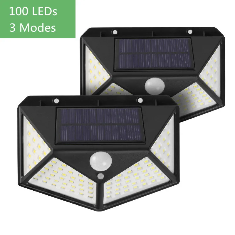 100 LED Solar Wall Lamp PIR Motion Sensor Light Outdoor Waterproof Garden Courtyard Solar Street Lights Lighting 3 Modes