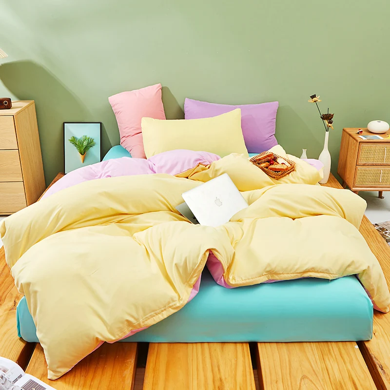 Kawaii Rainbow Bedding Set Fashion Matching Soft Warm Comfort A/B Brushed Fabric Bed sheet Duvet Cover Home King Queen Size 4pcs 