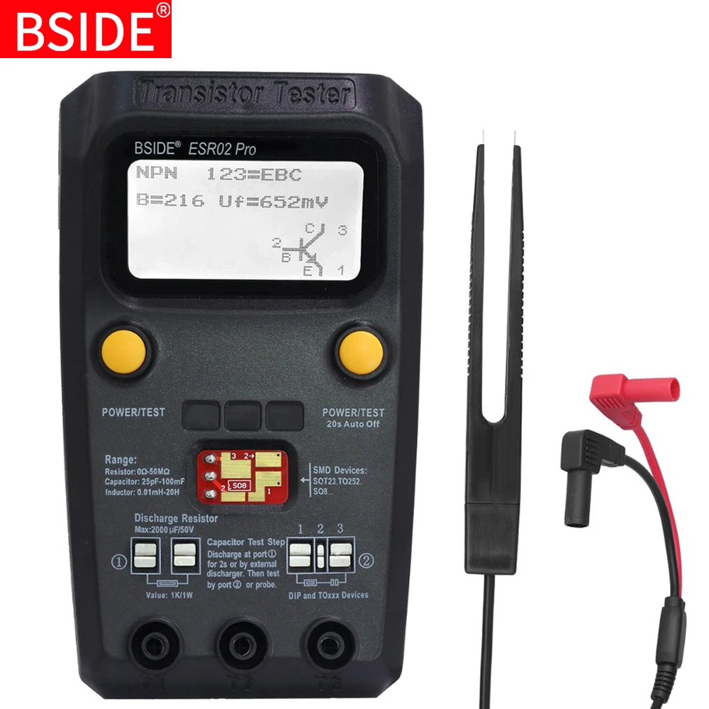 BSIDE ESR02 pro многоцелевой тестер диодный Триод измеритель емкости ЖК-дисплей ESR