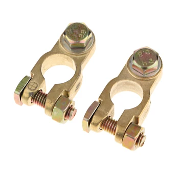 

2Pcs Gold Positive Negative Straight Type Battery Terminals Clamp Connectors