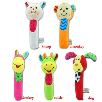 

Sheep Dog Monkey Infant Rattle Baby Rattle Cartoon Hand Bells Plush Toy Music Rattle Educational Teether Kid Bed And Stroller