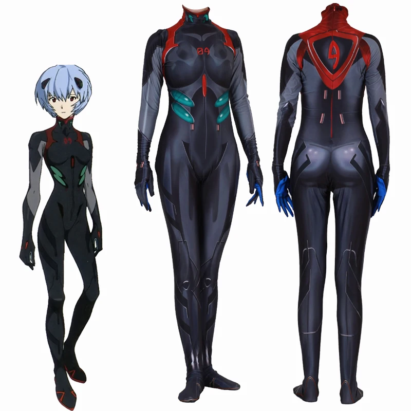 Аниме Ayanami Rei Комбинезоны для косплея костюм унисекс цельный полный тело Zentai лайкра с длинным рукавом боди