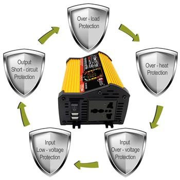 

12V to 220V/110V Car Power Inverter Yellow Converter Adapter Dual USB Voltage Transformer Modified Sine Wave