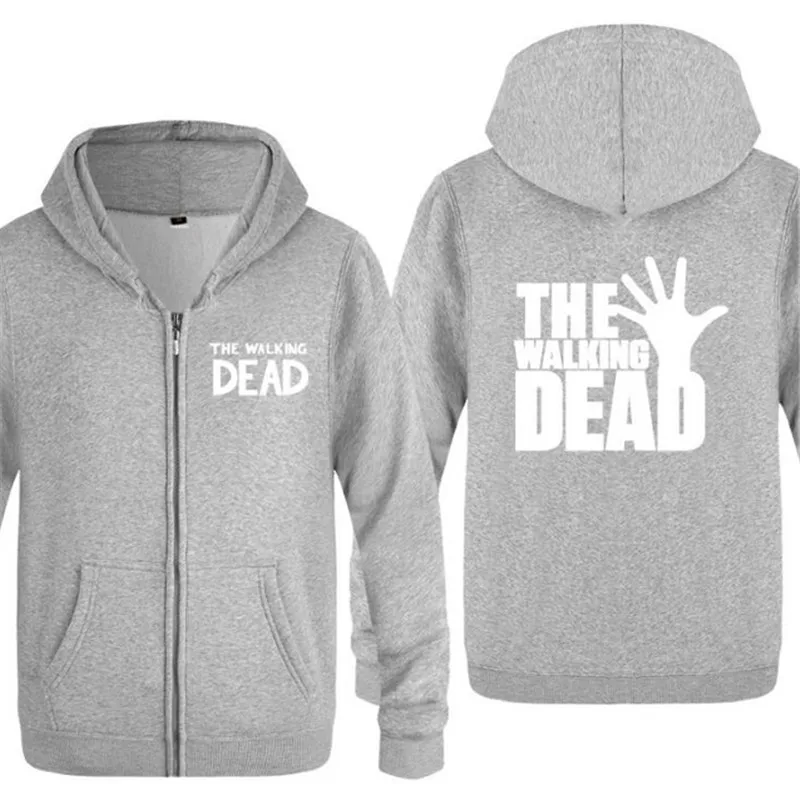 gray hoodie 15 Мужская толстовка с капюшоном с принтом «Ходячие мертвецы», мужская флисовая куртка на молнии с длинным рукавом, Мужская толстовка в стиле хип-хоп - Цвет: gray hoodie 15