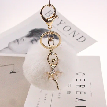 

Simple Design Keychain Fake Rabbit Fur Ball Key Chain Ballet Angel Girl Fourrure Pompon Women Bag Jewelry