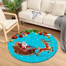 Круглый ковер с рождественским узором для детской комнаты, гостиной, украшения для спальни, 3D ковер, компьютерное кресло, противоскользящий прикроватный коврик для пола