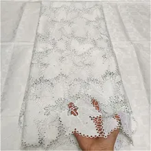 Белая кружевная ткань Африканская гипюровая кружевная ткань со стойками высококачественное швейцарское кружево из вуали для платья 5 ярдов/партия