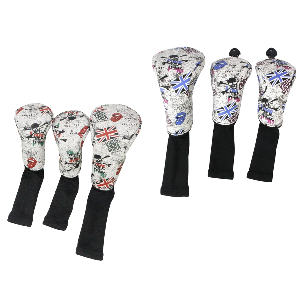 3 Sets Skull Golf Club Headcover 460cc Driver Wood Head Cover No. 1 3 5 Golf Head Cover 1 3 5 Sports Golfer Gift