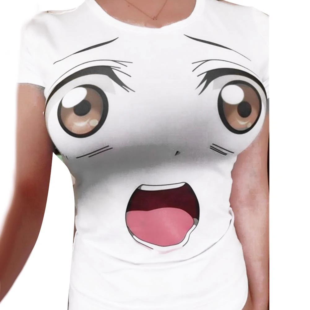 面白い Prankbig 目プリントアニメ漫画かわいい Tシャツ式拘束半袖閉じる Tシャツトップス女性 Tシャツ Aliexpress