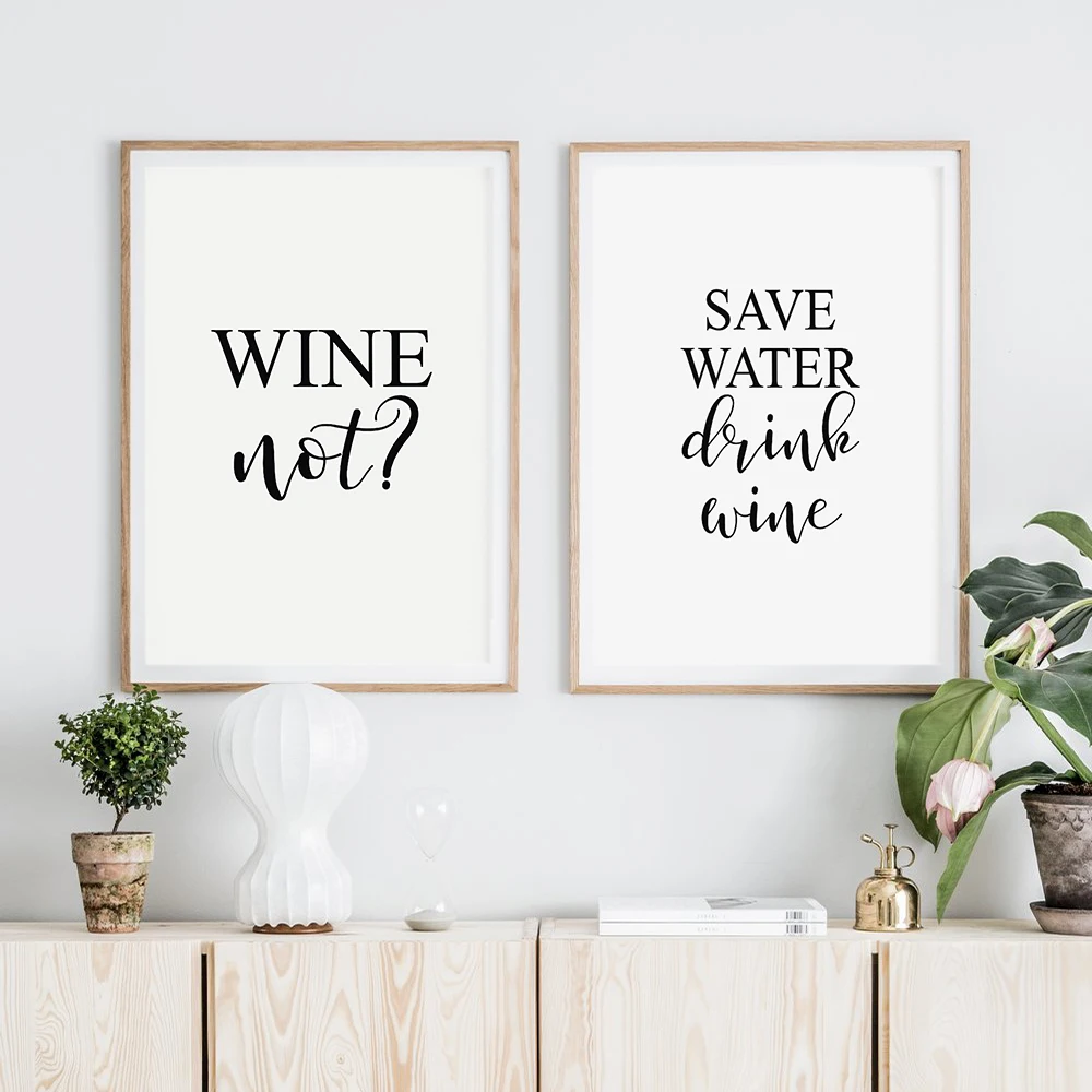 Save-Water-Drink-Quotes-Wall-Art-Wine-Black-Glasses-Posters-and-Prints-Black-White-Funny-Kitchen