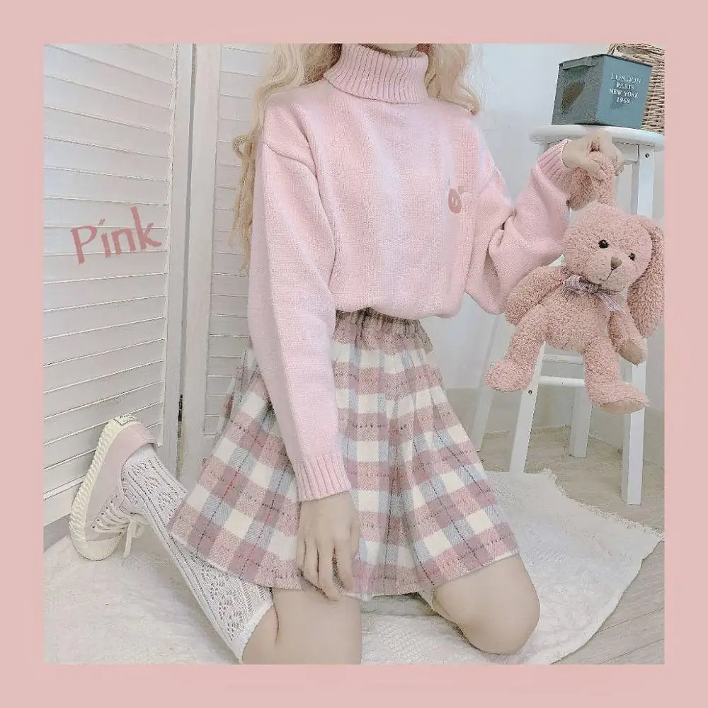 

Japanese Cute Woolen Plaid Short Skirt Women Thicken Autumn Winter New Pink Mini Skirts Chic Student Loose Elastic Waist Skirts