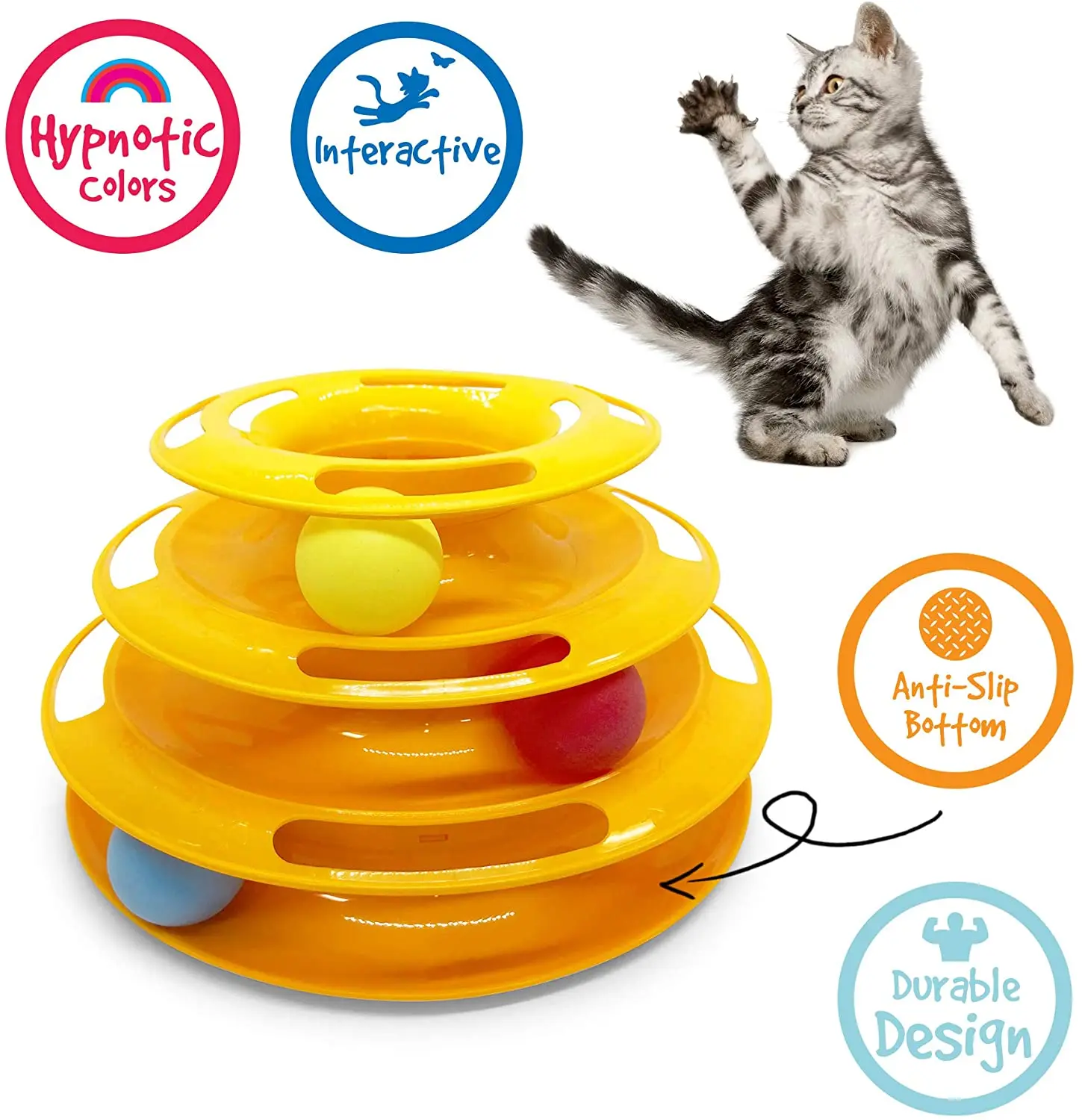 

Safer Design Interactive Cat Ball Toy Tower Exerciser Game Teaser Anti-Slip Active Healthy Lifestyle Suitable for Multiple Cats