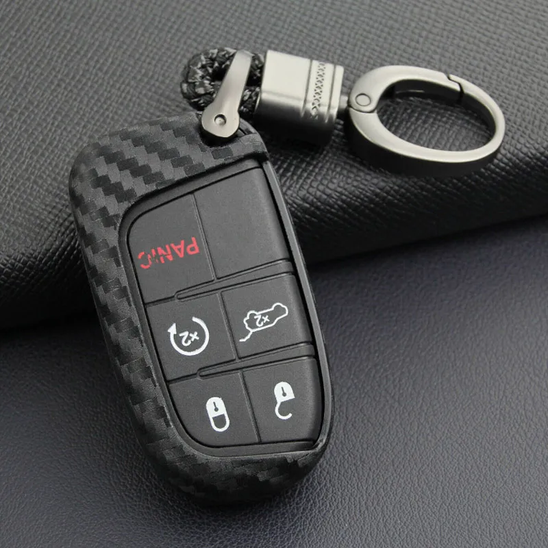 Автомобильный брелок для ключей из углеродного волокна, чехол для Chrysler Dodge, автомобильные аксессуары YAN88 - Название цвета: Черный