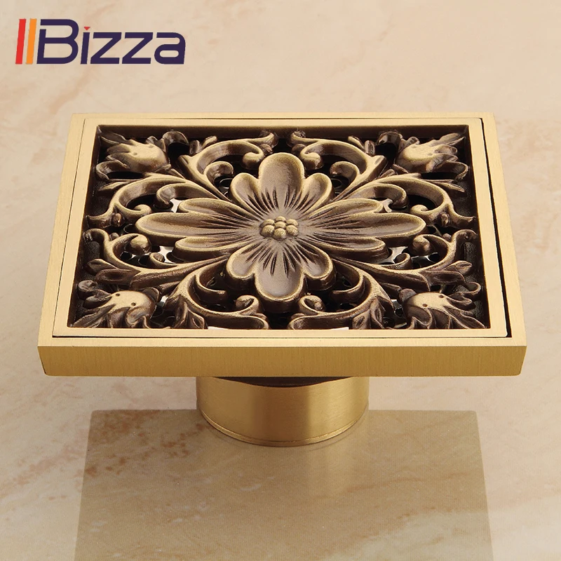 Евро квадратная напольная Крышка для дренажа античный медный душевой трап Ловушка с фильтром волос