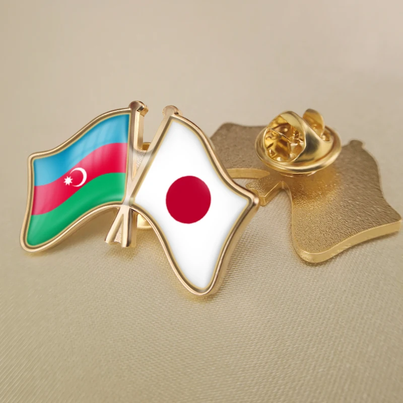 

Azerbaijan and Japan Crossed Double Friendship Flags Lapel Pins Brooch Badges