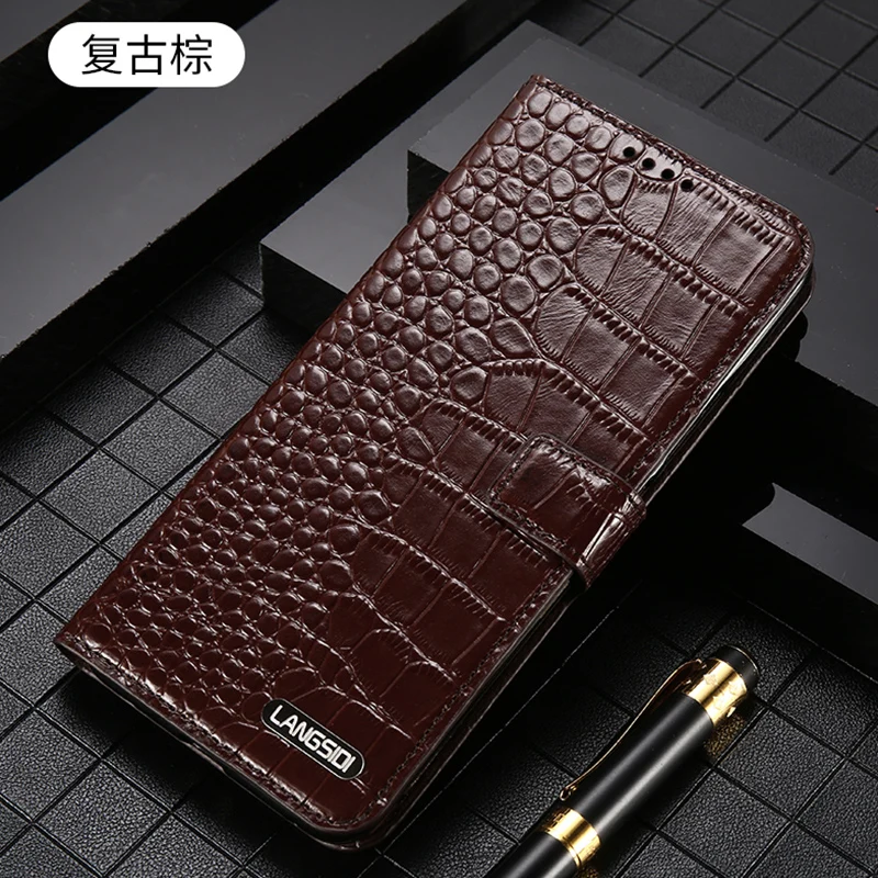 Флип-чехол из натуральной кожи для телефона iPhone 11 Pro 11 Pro max X XS XR XS max 6 7 8 plus роскошный защитный чехол из крокодиловой кожи - Цвет: brown