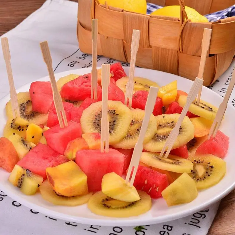 100 шт мини Одноразовые Бамбуковые вилки практичные десертные фрукты вилки для закуски домашние вечерние аксессуары для посуды 90 мм