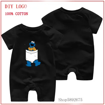 

New Design 2020 Summer Boys And Girls Fashion Pocket Cookie Monster Short Sleeve baby clothing Summer Unisex Baby Clothes