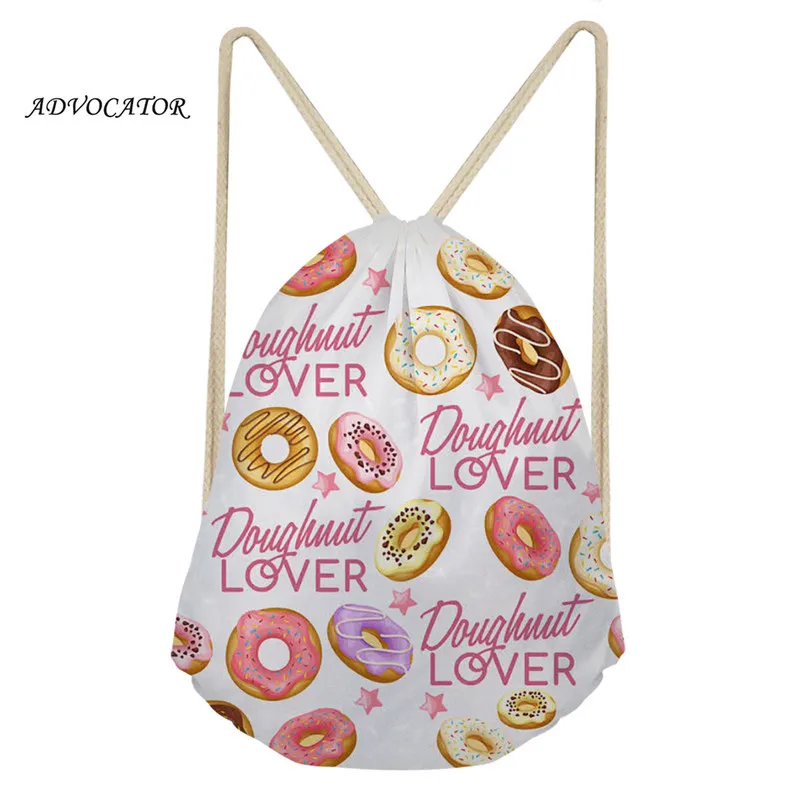 ADVOCATOR Girls Cute Donut 3D Pattern Drawsting Pouch Ladies String Backpack Women Sport Shoes Bag for Your Logo Torba Sportowa