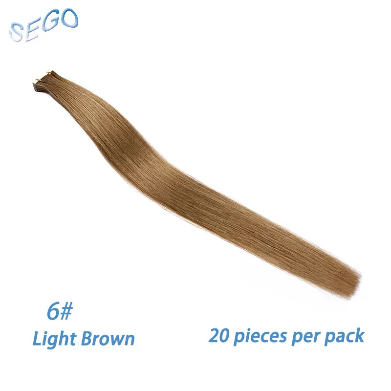 #6 SEGO 20/40 шт. 1"-24" Мини клейкая лента(с чешуйками в одном направлении), опт Remy 13 Цветов прямые шелковистые волосы на Клейкой Ленте имитирующей кожу из натуральных волос - Цвет: #6