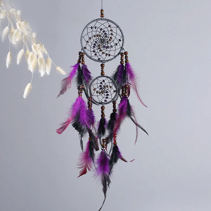 

1 Pcs New Dream Catcher Wind Chime Retro Home Decoration Feather Dream Catch Net Round Wall Hanging Decorations