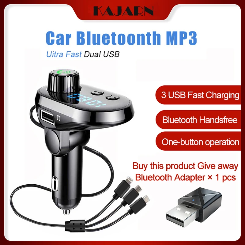 

KAJARN FM Transmitter Car MP3 Player FM Modulator Bluetooth Car Charger Wireless Handsfree Radio Transmitter LED Display Type C