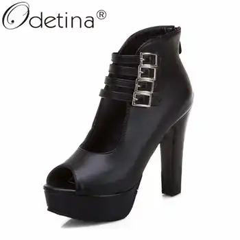 

Odetina Women Block Extreme High Heel New Platform Wedding Pumps Fashion Peep Toe Classics Back Zipper Buckle Strap Party Pumps