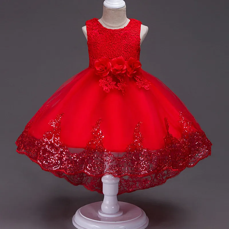 Г. Платье для девочек кружевные Детские платья с аппликацией для девочек, платья для дня рождения Торжественная одежда для девочек на свадьбу - Цвет: red