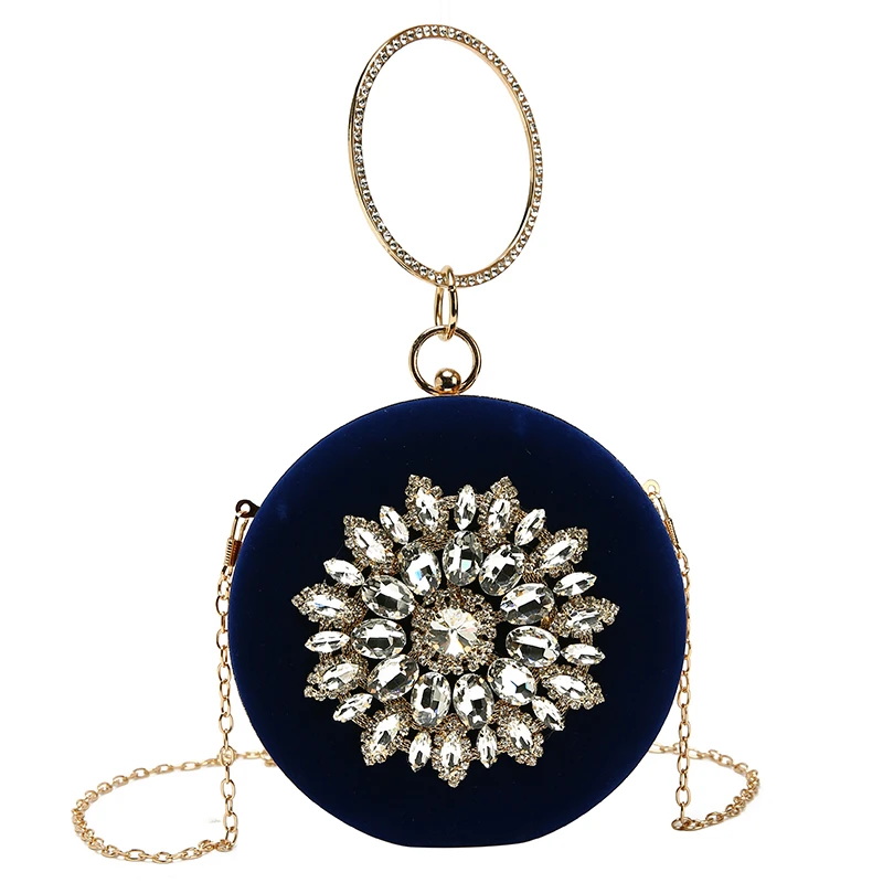 

Blingbling Diamond Bags For Women Flock Crossbody Bags Handbag Chain Bags Female Circular Bags Ins Fashion Party Wedding Bags