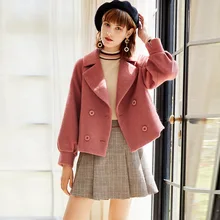 Офисная Женская шерстяная короткая куртка с отложным воротником, Женская куртка, двубортное тонкое кашемировое пальто и куртка