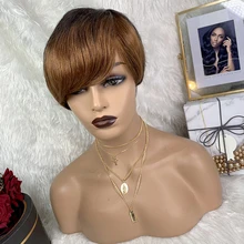 Aliexpress - Short Wavy Brown Color Straight Human Hair Brazilian Hair Remy Hair Machine Made Short Brown Colorful Brazilian Hair Wig