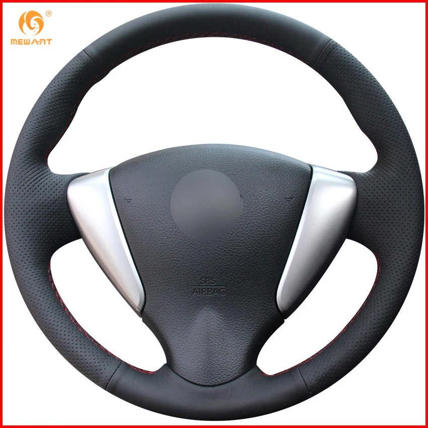 Mewant Black Genuine Leather Car Steering Wheel Cover For Nissan Tiida Sylphy Sentra Versa Note