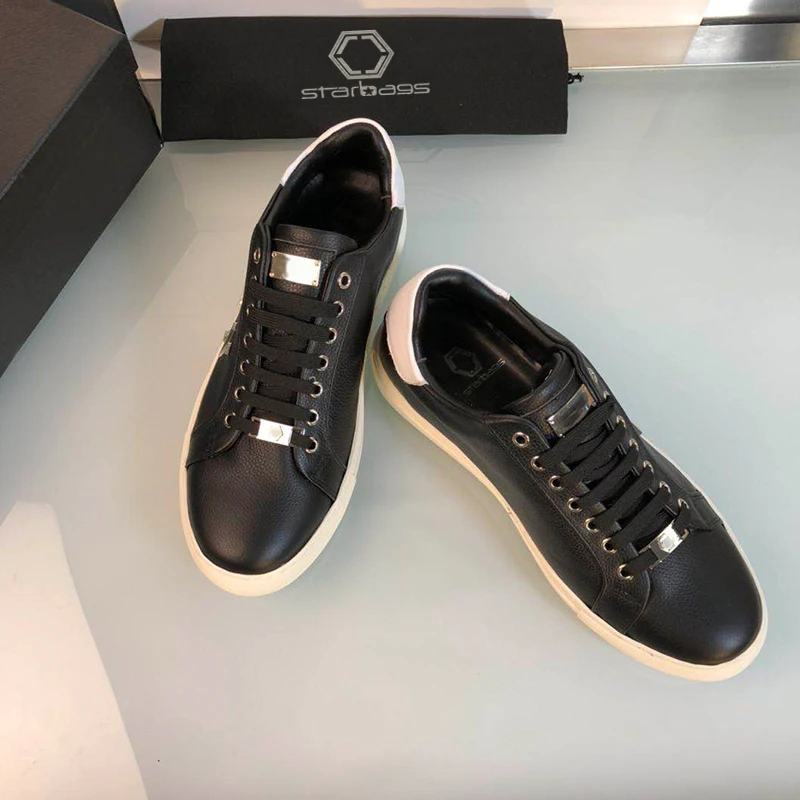 Starbags PP sports shoes Italian original skull hardware logo genuine leather flat sole men's shoes inner suede counter quality