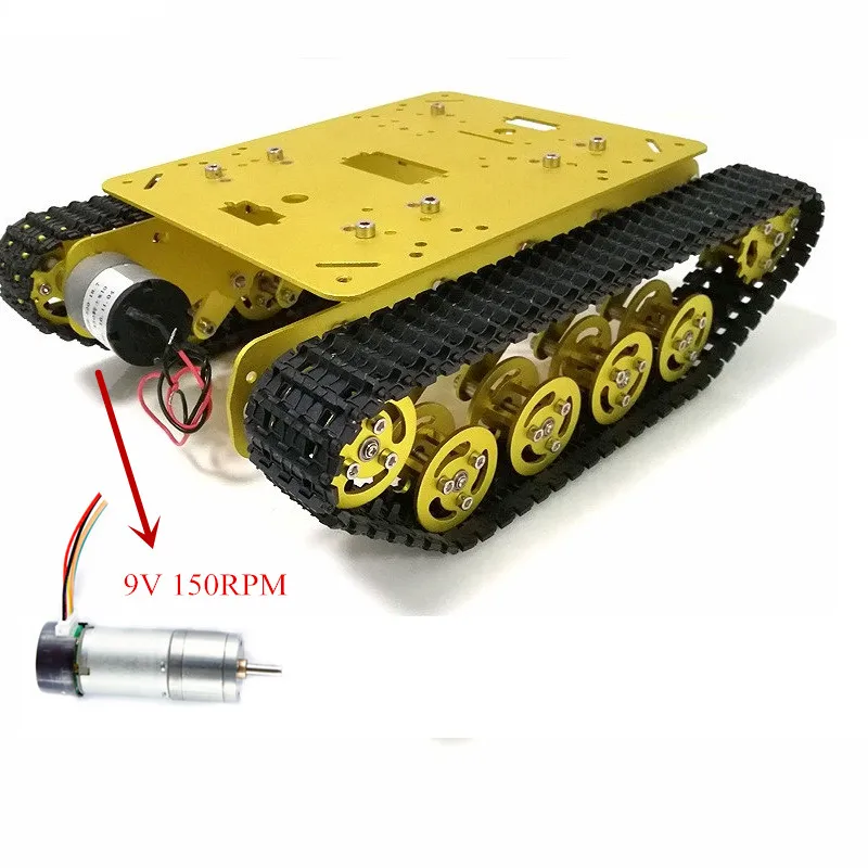 TS100 металлический радиоуправляемый робот-танк шасси автомобиля амортизация автомобиля с системой подвески гусеничная гусеница для Arduino Diy игрушка - Цвет: Golden 9V 150rpm