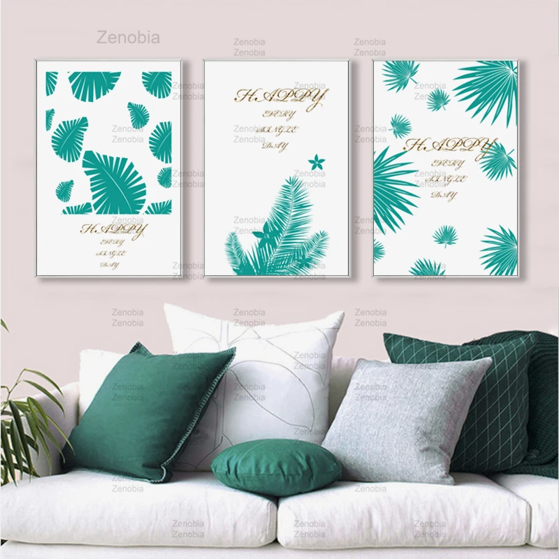 

Blue Leaf Wall Art Canvas Painting Nordic Decoration Modern Minimalist Posters and Prints Pictures for Living Room Home Decor