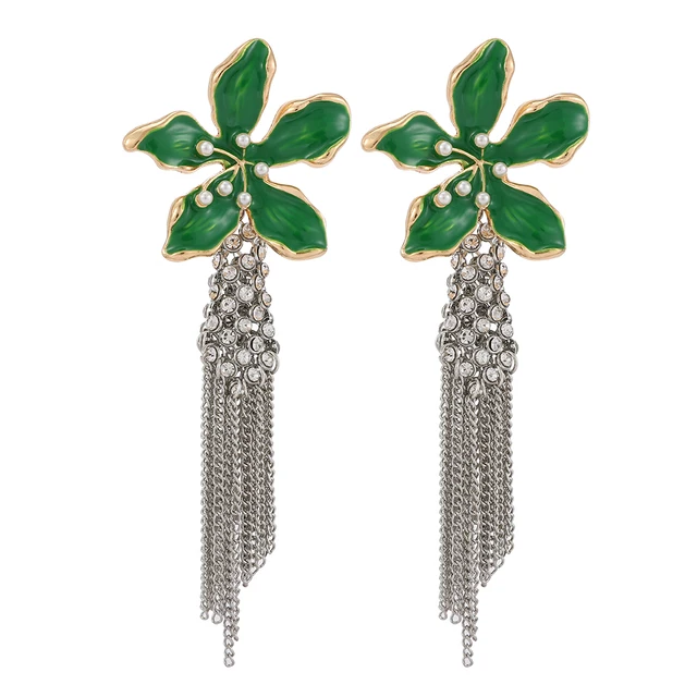 Ztech New Green Series Set Earrings Designer Jewelry Crystal Tassel Za Accessories Handmake Statement Bijoux Pendientes Brincos E2180